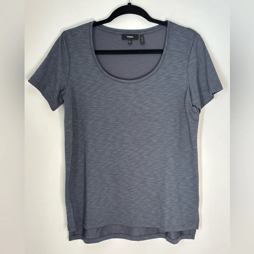 THEORY Heathered Classic Gray Basic Scoop Neck T Shirt Size Medium L47 - Picture 2 of 14